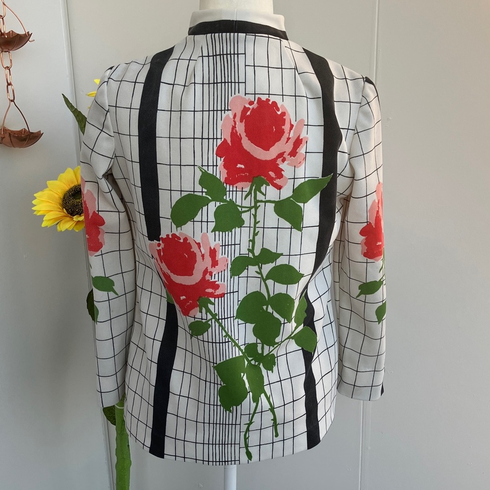 Vintage 60s 70s Vera Oversized Floral Rose Print Statement Half Zip Shirt - Picture 7 of 11
